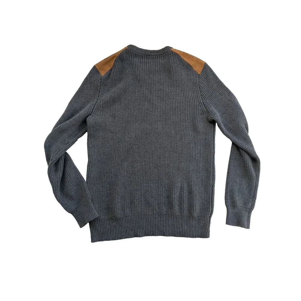 J.Crew Woodsman Knit Sweater Leather Shoulder Patches Cotton Gray Sz Large NEW